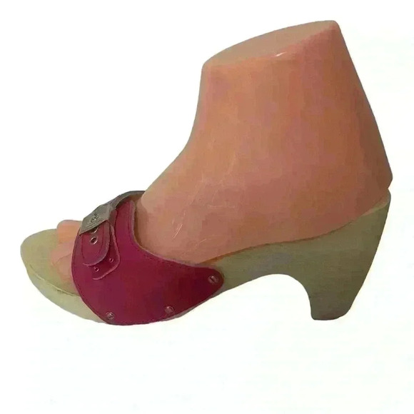 Vtg Dr Scholls Origina Womens Wooden Heeled Clogs Sandals Shoes Pink Italy Sz 9 - Picture 6 of 12